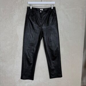 Aritzia Black Vegan Leather Straight Leg High Rise Pants Size 10 Luxury